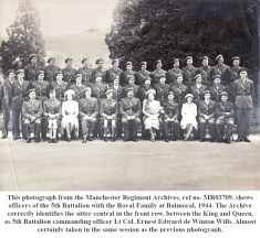 Officers of the 5th Battalion MR photographed with the Royal Family at Balmoral 1944